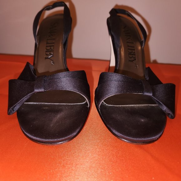 Sam & Libby Black Satin Bow Open Toe Slingbacks - Picture 7 of 11